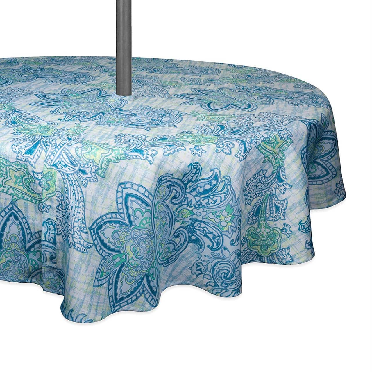 DII® 60" Blue Watercolor Paisley Print Outdoor Tablecloth with Zipper